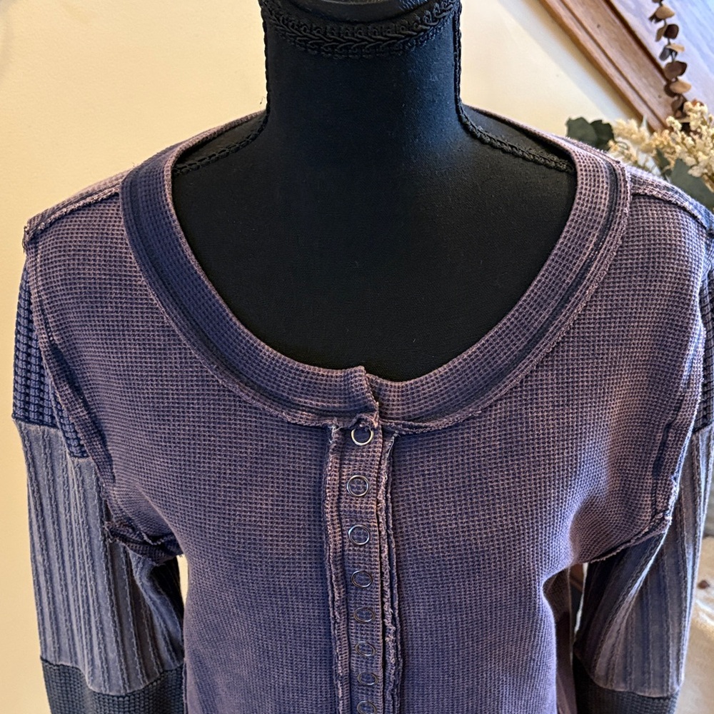 Oli & Hali Bluish-Purple Waffle Textured Henley - Picture 14 of 16